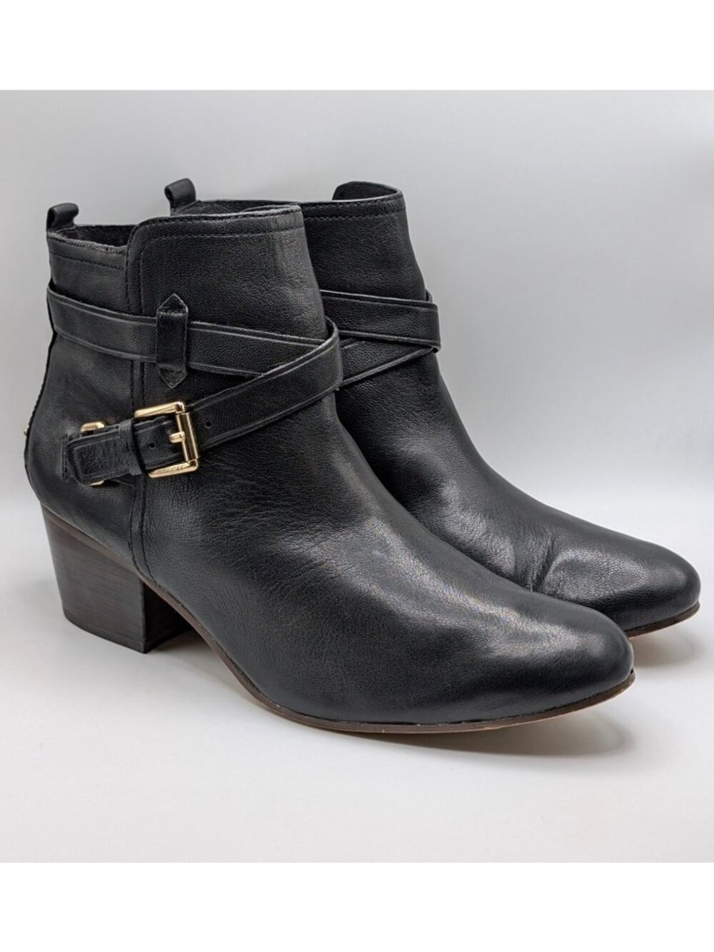 Coach Pauline Black Leather Block Heel Booties Size 10 B Women's Work Dressy